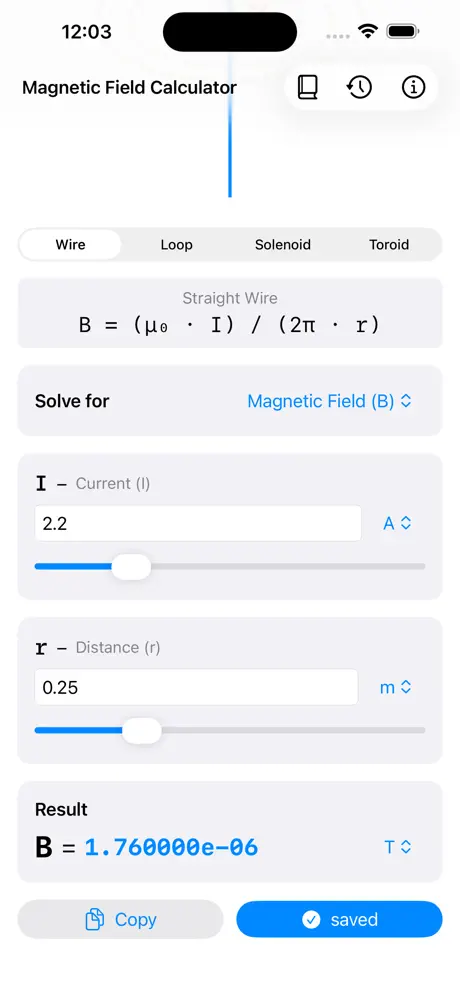 Magnetic_Field_Calc iOS App Screenshot 2