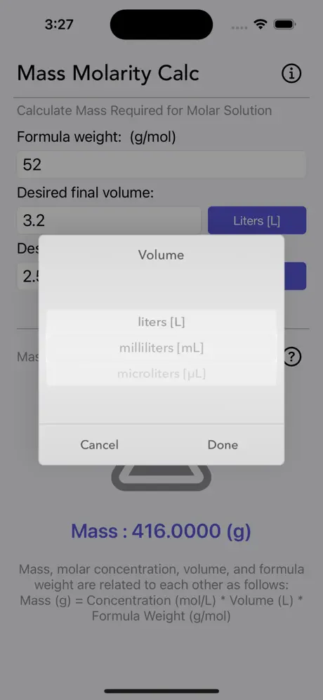 Mass_Molarity_Calculator iOS App Screenshot 2