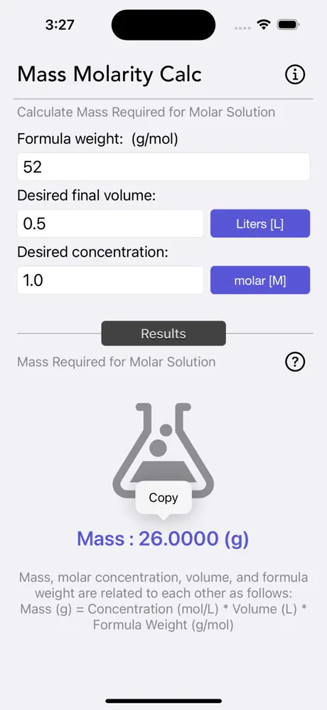 Mass_Molarity_Calculator iOS App Screenshot 3