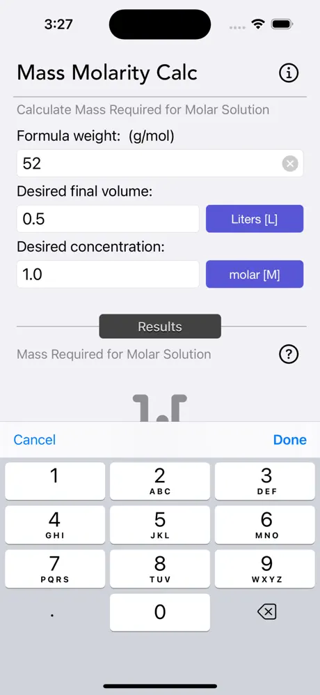 Mass_Molarity_Calculator iOS App Screenshot 4