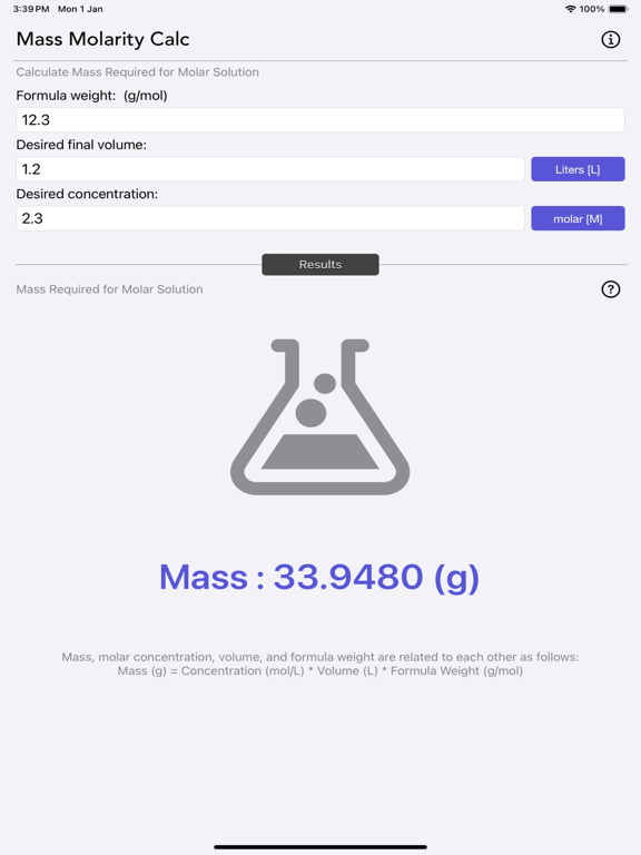 Mass_Molarity_Calculator iPadOS App Screenshot 3