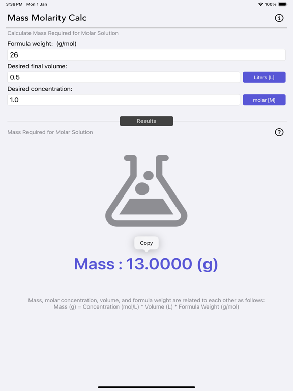 Mass_Molarity_Calculator iPadOS App Screenshot 4