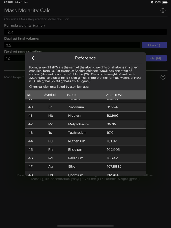 Mass_Molarity_Calculator iPadOS App Screenshot 7