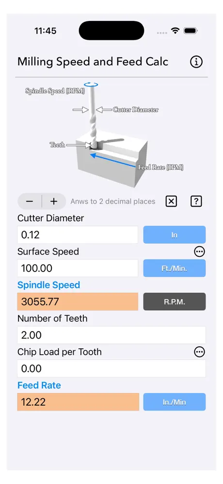 Milling_Speed_and_Feed_Calc iOS App Screenshot 1