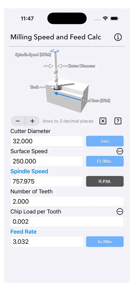Milling_Speed_and_Feed_Calc iOS App Screenshot 3