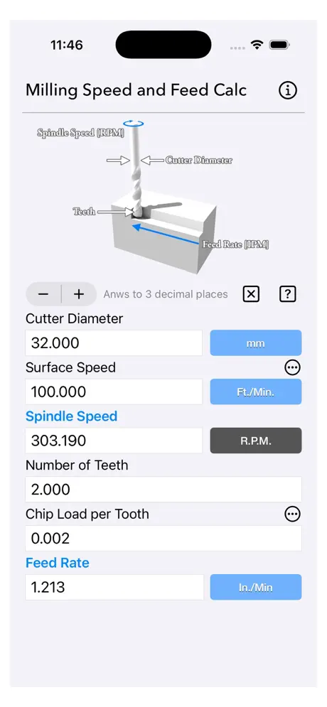 Milling_Speed_and_Feed_Calc iOS App Screenshot 5