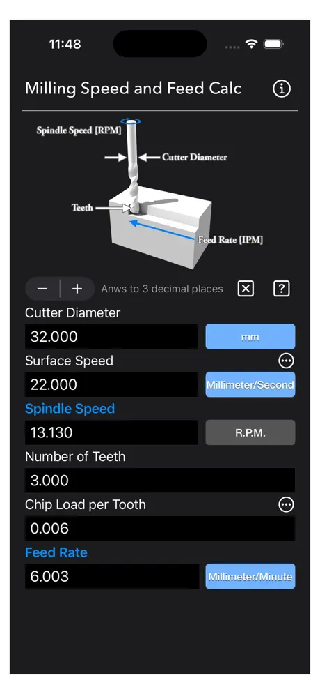 Milling_Speed_and_Feed_Calc iOS App Screenshot 6