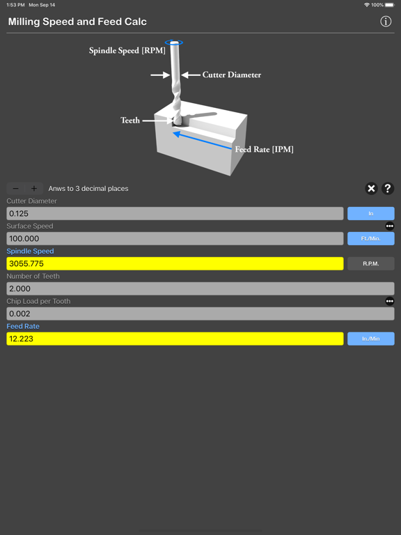 Milling_Speed_and_Feed_Calc iPadOS App Screenshot 1