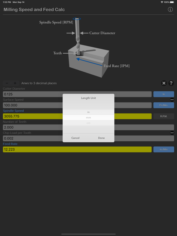 Milling_Speed_and_Feed_Calc iPadOS App Screenshot 2