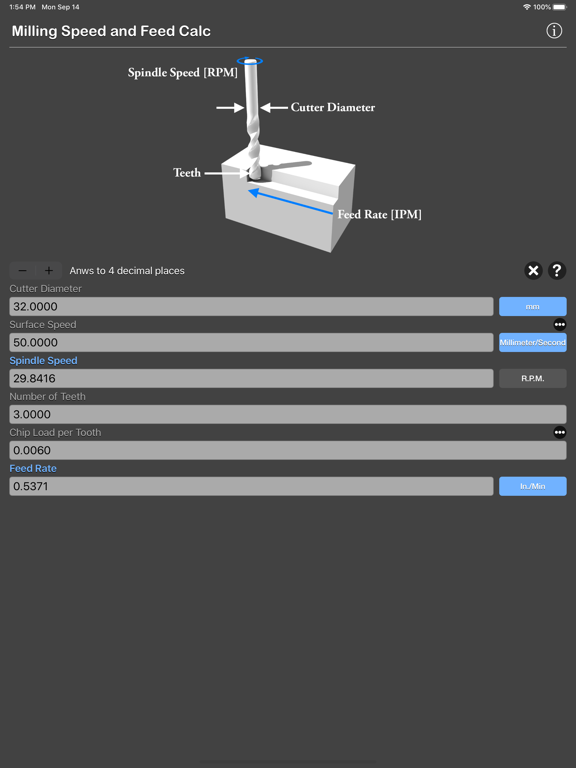 Milling_Speed_and_Feed_Calc iPadOS App Screenshot 7