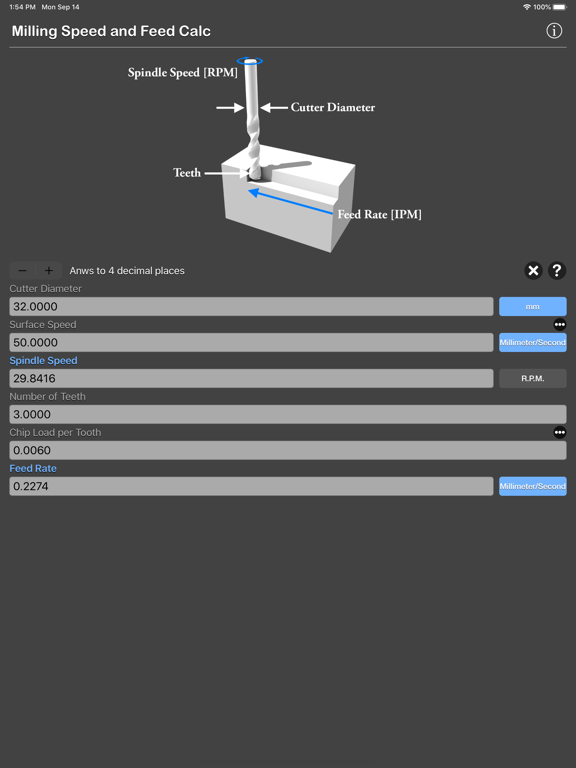 Milling_Speed_and_Feed_Calc iPadOS App Screenshot 8