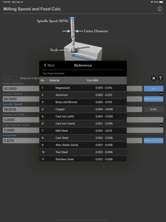 Milling_Speed_and_Feed_Calc iPadOS App Screenshot 9