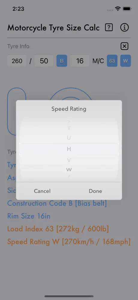 Motorcycle_Tyre_Size_Calc iOS App Screenshot 4
