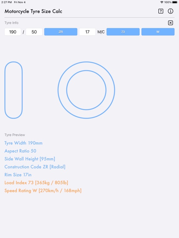 Motorcycle_Tyre_Size_Calc iPadOS App Screenshot 5