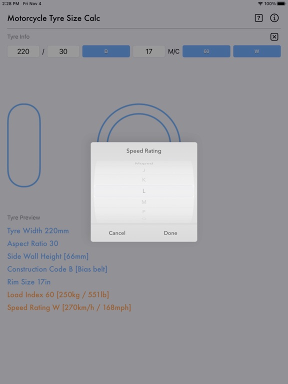 Motorcycle_Tyre_Size_Calc iPadOS App Screenshot 9