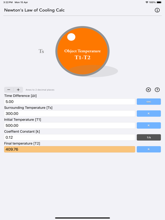 Newton_s_Law_of_Cooling_Calc iPadOS App Screenshot 1