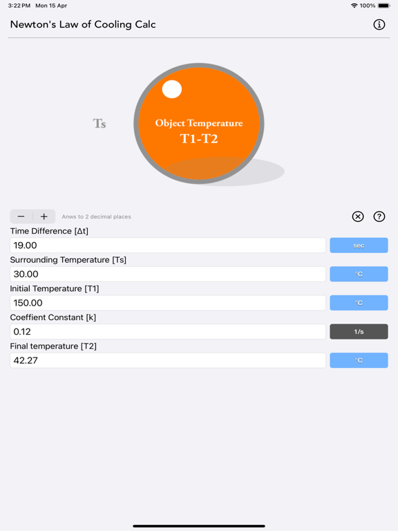 Newton_s_Law_of_Cooling_Calc iPadOS App Screenshot 3
