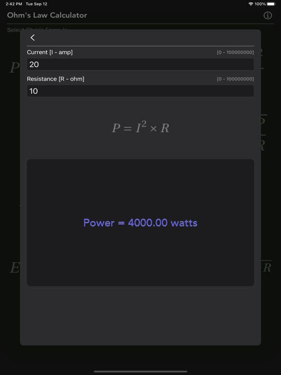Ohm_Law_Calculator iPadOS App Screenshot 2