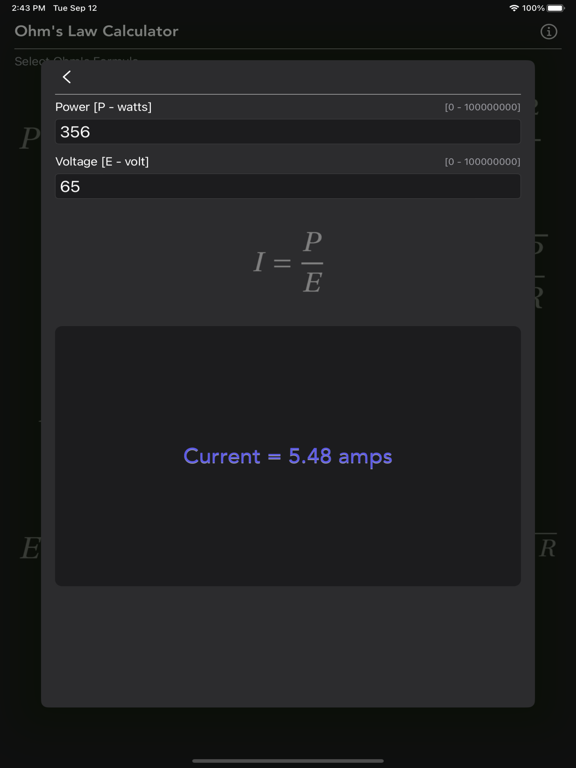Ohm_Law_Calculator iPadOS App Screenshot 5