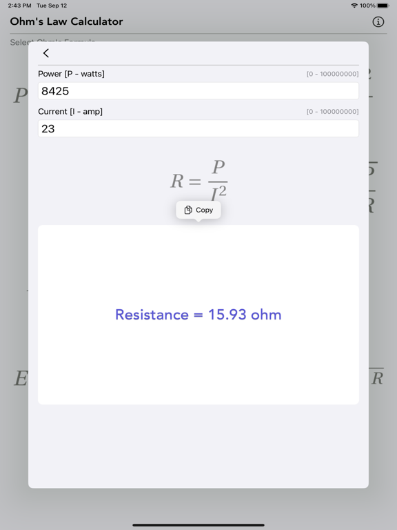 Ohm_Law_Calculator iPadOS App Screenshot 6