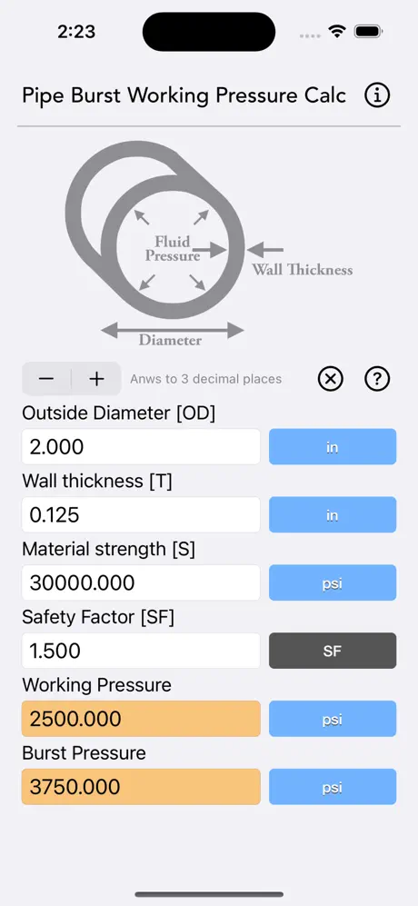 Pipe_Working_Pressure_Calc iOS App Screenshot 1