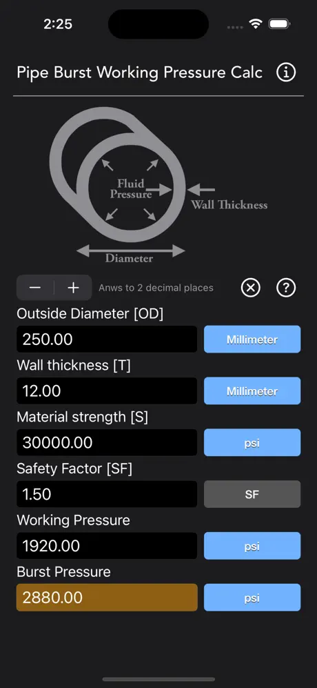 Pipe_Working_Pressure_Calc iOS App Screenshot 6