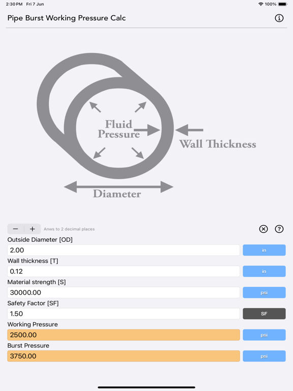 Pipe_Working_Pressure_Calc iPadOS App Screenshot 1