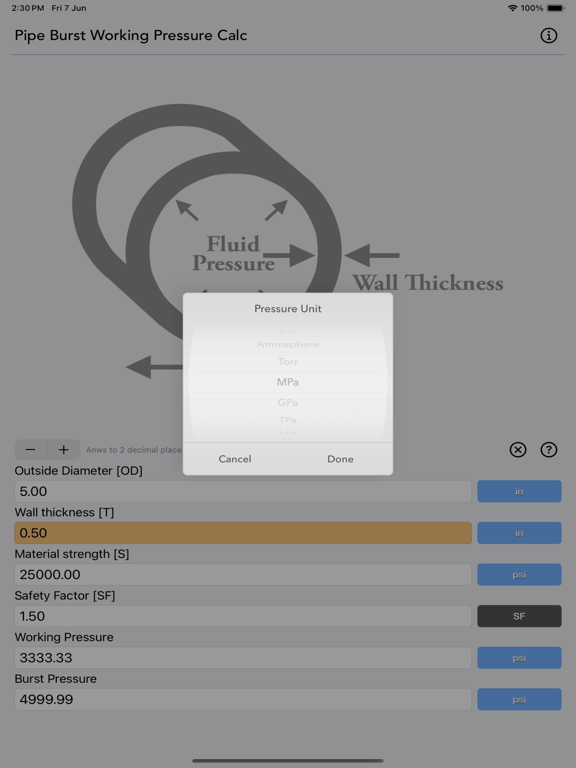 Pipe_Working_Pressure_Calc iPadOS App Screenshot 2