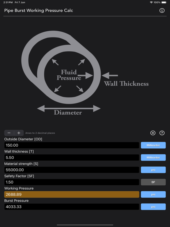 Pipe_Working_Pressure_Calc iPadOS App Screenshot 6