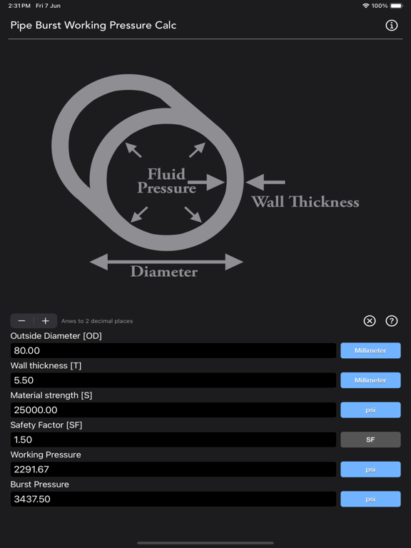 Pipe_Working_Pressure_Calc iPadOS App Screenshot 7