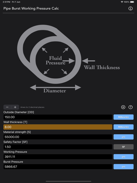 Pipe_Working_Pressure_Calc iPadOS App Screenshot 8