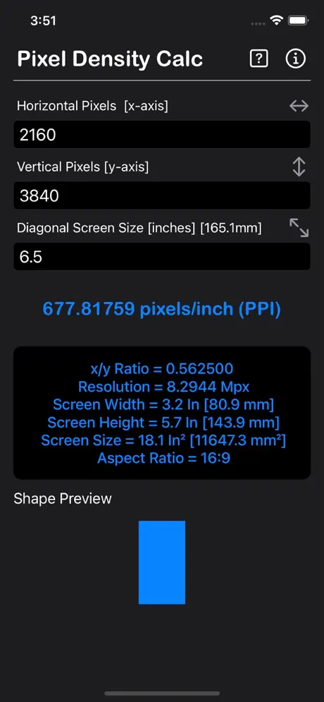 Pixel_Density_Calculator iOS App Screenshot 1