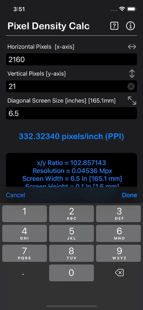 Pixel_Density_Calculator iOS App Screenshot 2