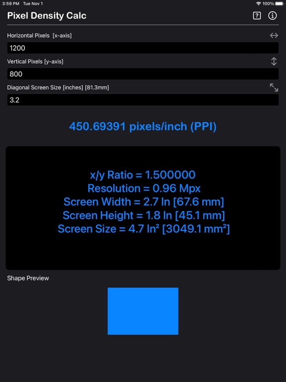 Pixel_Density_Calculator iPadOS App Screenshot 4
