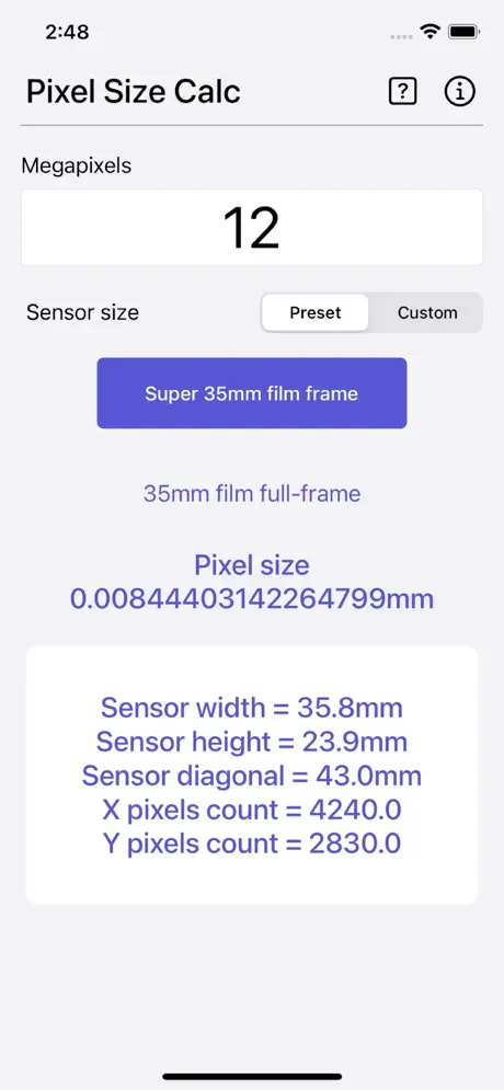 Pixel_Size_Calculator iOS App Screenshot 1