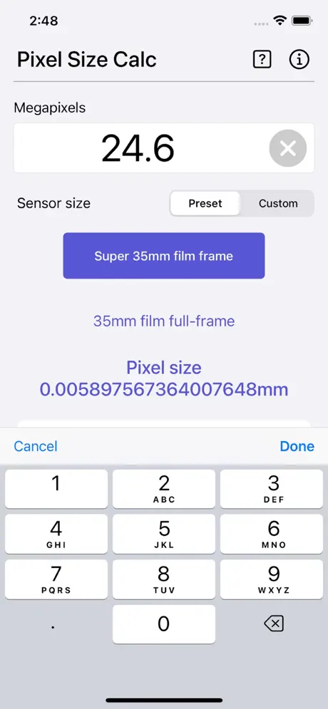 Pixel_Size_Calculator iOS App Screenshot 2