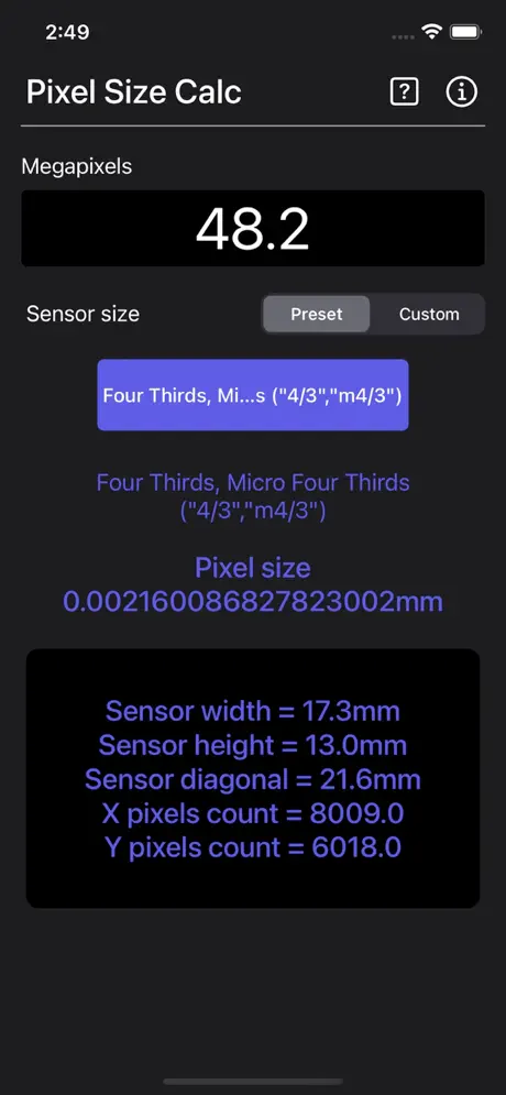 Pixel_Size_Calculator iOS App Screenshot 6