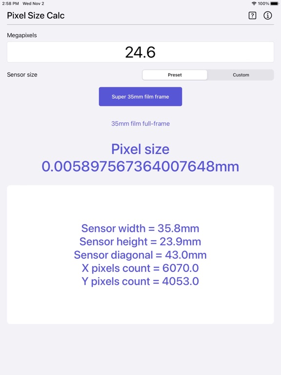 Pixel_Size_Calculator iPadOS App Screenshot 2