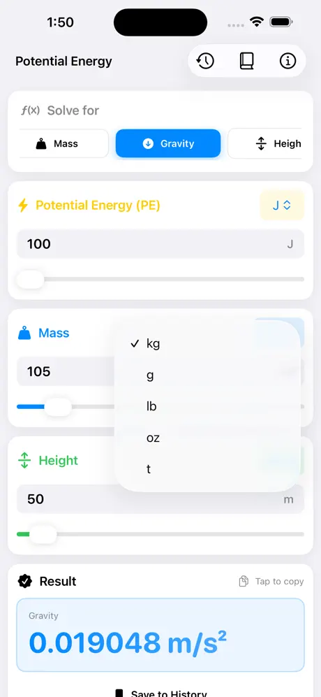Potential_Energy_Calculator iOS App Screenshot 3