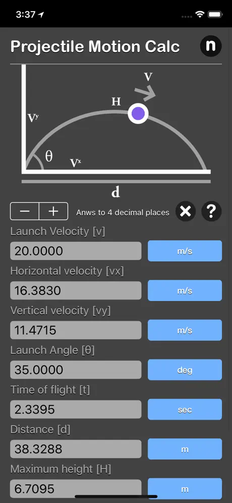 Projectile_Motion_Calc iOS App Screenshot 1