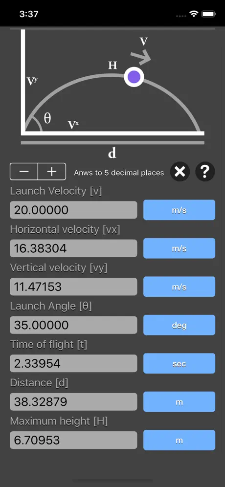Projectile_Motion_Calc iOS App Screenshot 2