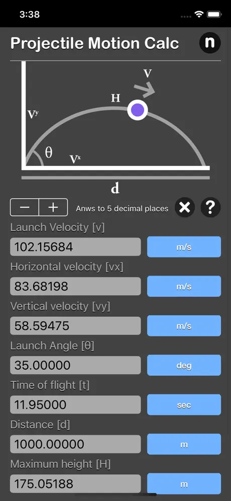 Projectile_Motion_Calc iOS App Screenshot 3