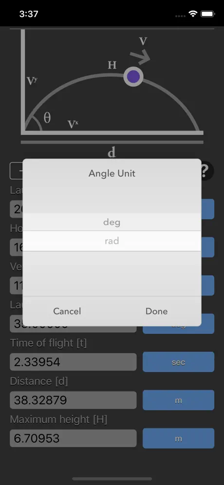 Projectile_Motion_Calc iOS App Screenshot 6