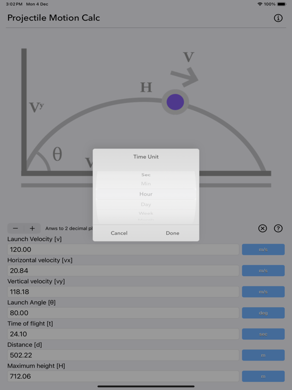 Projectile_Motion_Calc iPadOS App Screenshot 2