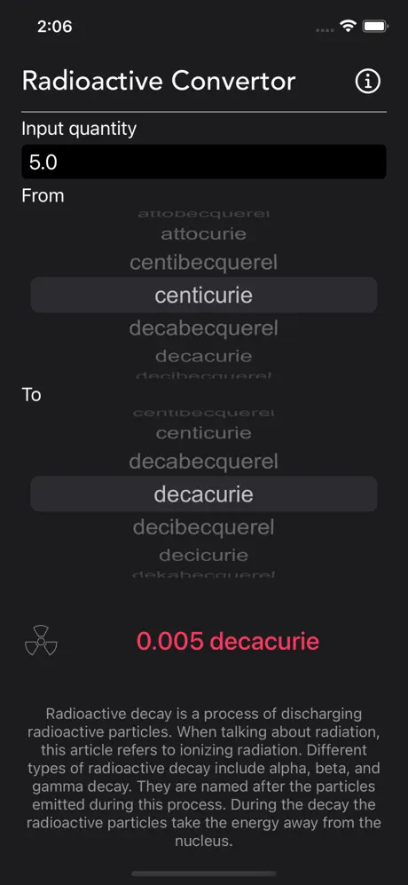 Radioactivity_Conversion iOS App Screenshot 1