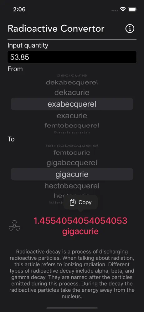 Radioactivity_Conversion iOS App Screenshot 3