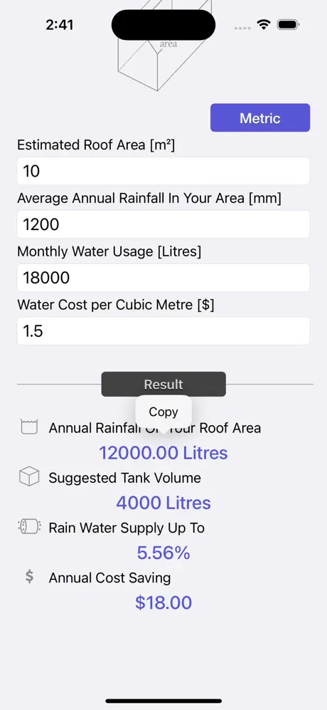 Rainfall_Calculator iOS App Screenshot 2