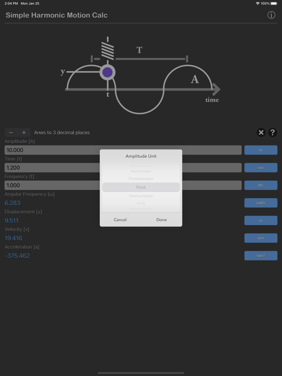 Simple_Harmonic_Motion_Calc iPadOS App Screenshot 2