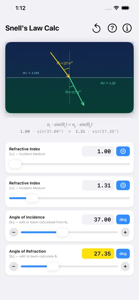 Snell_s_Law_Calculator iOS App Screenshot 1