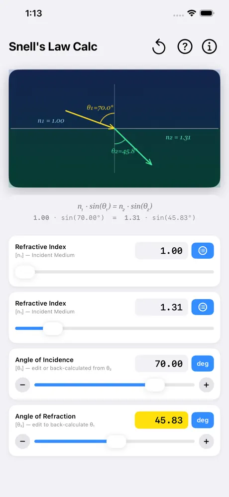 Snell_s_Law_Calculator iOS App Screenshot 2